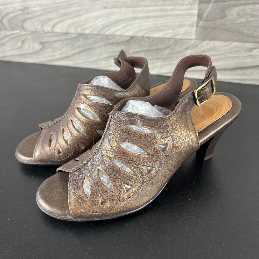 Nurture Sling Back Sandals Women's 7.5M Brown Leather Penelope Heels Casual Boho